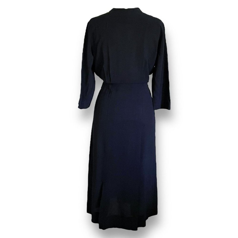 Vintage 40s Womens Dress Volup 32" Waist Black Rayon Femme Fatale Vamp Witchcore - Picture 12 of 16